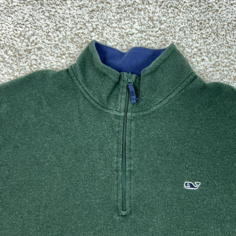 Vineyard Vines Sweater Mens XL Green Quarter Zip‎ Mock Neck Whale Pullover Logo